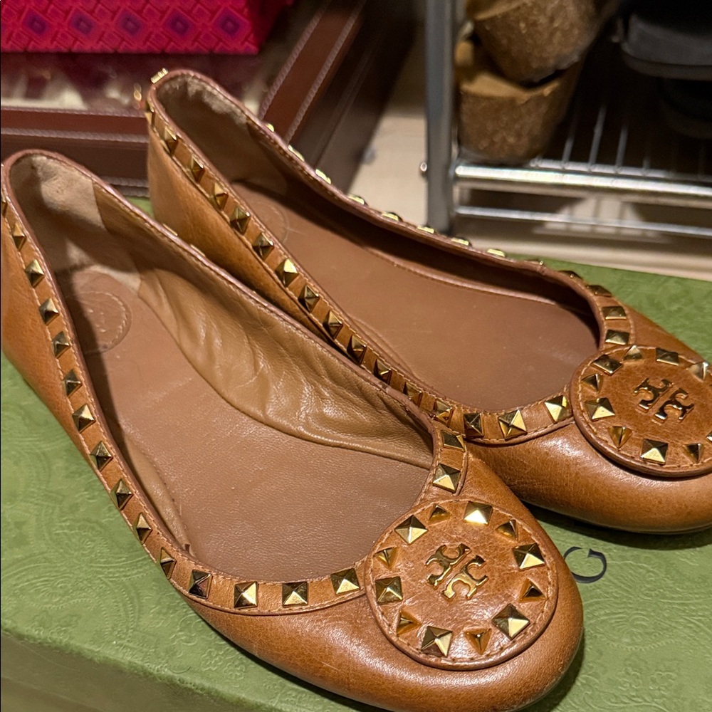Tory Burch Tan Studded Flats